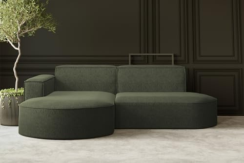 Kaiser Möbel - Ecksofa mit Wohnlandschaft, Eckcouch L-Form, Sofa 3-sitzer, Polstersofa, Bequemes Couch mit Ottomane für Wohnzimmer, Relaxsofa, Lounge-Set, Verita Stoff, Modena Studio, Olive, Links