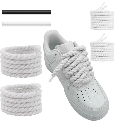 UamGlsob Cordones de Zapato de Gordos para Air Force 1, 10mm Cuerda Gruesa Redondos de Algodón Grueso para Zapatillas de Deporte, Rope Shoe Laces (White, 54''/140cm)