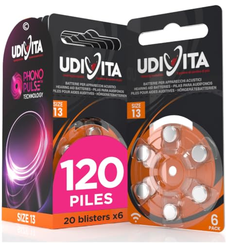 120 Batterien für Hörgeräte Udivita Größe 13 PR48 mit Sound Fusion-Technologie - 20 Blister mit 6 Batterien