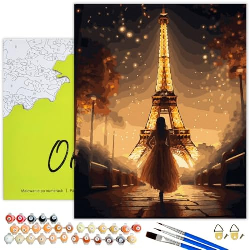 Oh Art! Malen Nach Zahlen Erwachsene Set Mit 3 Pinseln Und Acrylfarben Gemälde Acrylic Malerei DIY Leinwand 40 x 50 cm Paris In Den Sternen