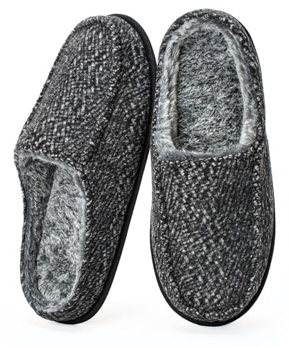 Cozylook Slip-on tofflor, minnesskum vadderade husmockasiner halkfri sula inomhus/utomhus, mjukt plyschfoder, mysiga presenter, storlekar 8-15, Svart, 10-11