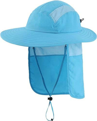 Magracy herr-solhatt med SPF 50+ med nackskydd brett brätte nät safari-hatt fiskehatt, Aquablau, En Storlek