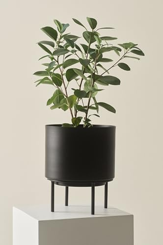 JOTEX Monique Macetero versátil de Hierro con pequeña Estructura para Interiores y Exteriores, Color Negro, 26 cm de Altura, 22 cm de diámetro