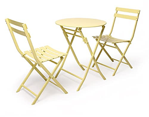 Klapptische und -stühle aus Schmiedeeisen für den Balkon, Gartentische und -stühle, Bistrotisch- und -stuhlset, dreiteiliger Tisch und Stühle für die Freizeit im Freien (gelb)
