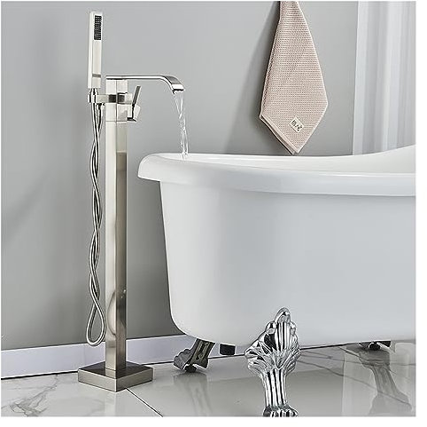 Grifo de ducha de bañera montado en el suelo Caño de cascada giratorio Grúa de baño independiente Grifo de ducha de bañera negro(Nickel A)