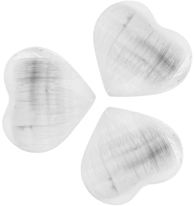 NKlaus Handschmeichler Selenit Herzstein für Meditation, 4 cm, 3 Stück | Handgeschnitzte Heilsteine für Reiki und Chakra-Arbeit; zusammen ca. 120 g