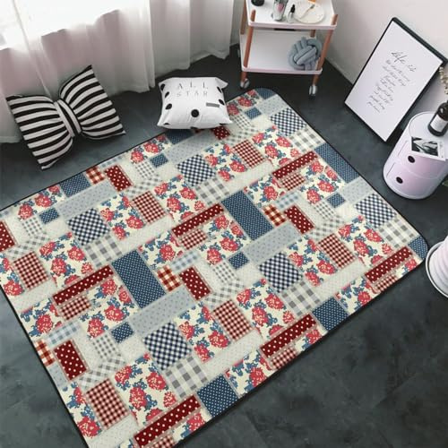 Alfombras de retazos de estilo rústico para sala de estar y dormitorio, lavable, suave, de 3 x 5 pies, antideslizante, para interiores, decoración de dormitorio, estética, 60 x 39 pulgadas