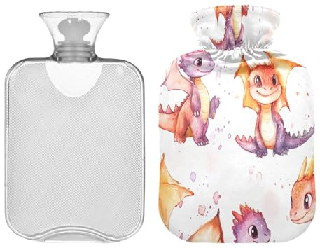 JUMBEAR Süße Baby-Drachen-Wärmflaschen mit weichem Bezug, Schmerzlinderung, Wärmbeutel, 1 l, für Hände und Füße, warme Wassersäcke, bequem schlafen
