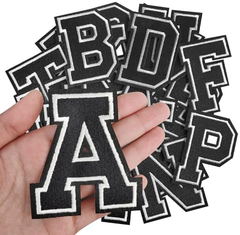 IANZE Letter Iron on Patches, Iron on Letters(A-Z) for Fabric, Full Embroidery Letters for Clothing, Hats, Dress, Jeans, T-Shirts, Backpacks, Etc(Black)