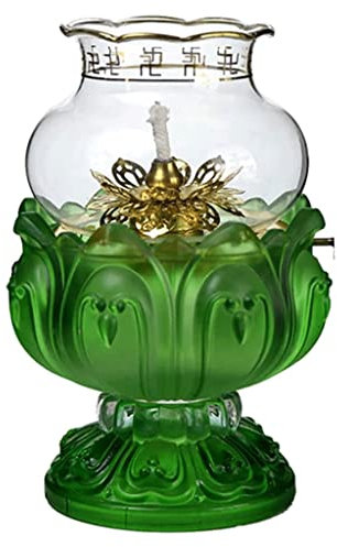 Öllampe, Vintage-Kerosin-Lampe, Lotus-Öllampen, Buddha, für Innen- und Außenbereich, klarer Schirm, Kerosin-Lichter (grün)