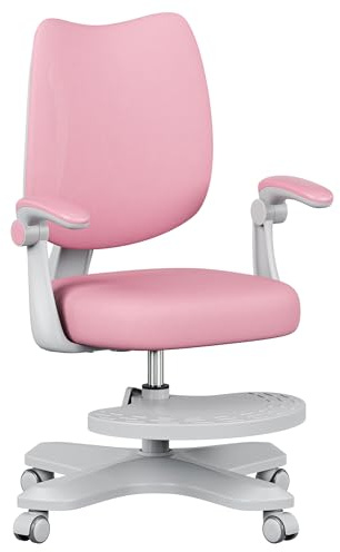 MARK ADLER Schreibtischstuhl Kinder ab 6 Jahren Junior 4.6 – Ergonomischer Kinderstuhl mit Fußstütze – Drehstuhl Höhenverstellbar – Verstellbare Rückenlehne & Klappbare Armlehnen – Rosa