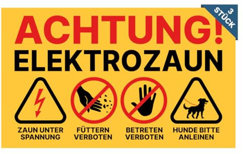 Weidezaun Schild Warnschild Elektro Zaun Füttern verboten & Betreten verboten 20x12 cm inklusive Kabelbinder (3)