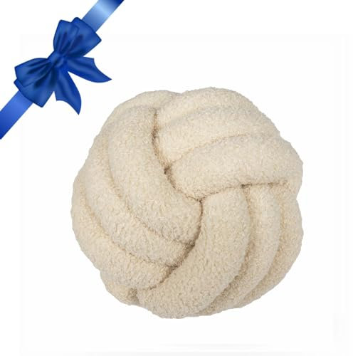 PromCaeruyn Knoten Kissen äSthetik Deko Sofa Ballkissen Groß Flauschig Rund Zimmer Deko Clean Girl Handgewebt Knotenballkissen(Beige,8.6(22cm))