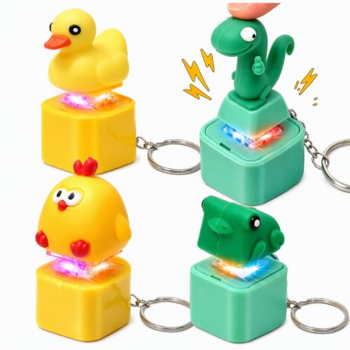 KutaKuta 4PCS Keyboard Fidget Toys, Frog Croaking Clicker Fidget Toy Decompression Quacking Duck Lizard Button Keychain with LED Light & Sound for Kids Adults Christmas