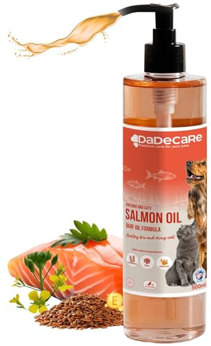 Olio di Salmone per Cani e Gatti 500ML – Omega 3-6-9, Vitamina E – Camelina e Lino – Rafforza il Sistema Immunitario, Pelo Forte, Articolazioni – Ingredienti Naturali, Dieta Barf