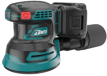 DNT Levigatrice eccentrica 380 W, 125 mm, 6 velocità strumento elettrico professionale, nero e turchese Levigatrice Orbitale per Legno per la levigatura del legno