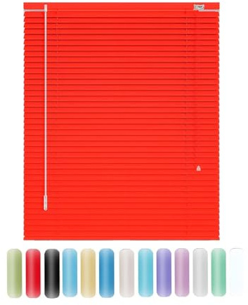 Aluminum Mini Blinds Horizontal Venetian Blind, 25mm Slat Window Shades, Cordless Room Darkening Blinds for Indoor Windows 60cm 75cm 80cm 90cm 110cm 130cm 140cm 150cm 160cm(Red)