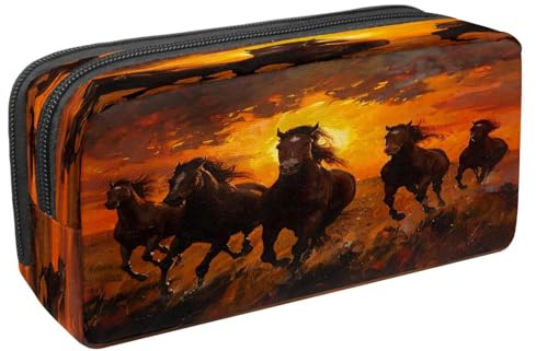 VAPOKF Trousse à crayons avec fermeture éclair pour garçons et filles, fournitures scolaires et de bureau, chevaux au galop, multicolore, 2.3x8.2x3.9in/6x21x10cm, Trousse à crayons