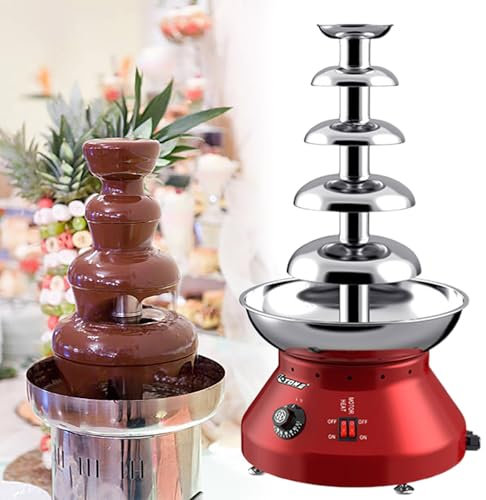 GESAIDES Fontaine à Chocolat, Machine à Fondue au Chocolat électrique, Fontaine à Fromage, Parfaite pour Le Fromage Nacho, la Sauce au Chocolat, Les Mariages et Les Fêtes,5tiers-Red