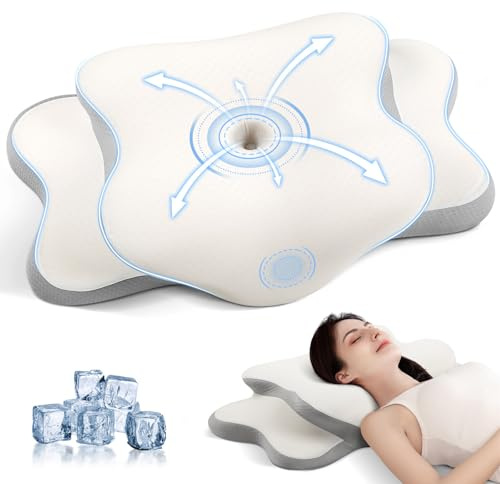 JINXIA Almohada Cervical de Espuma Viscoelástica, Almohada Ergonómica, Antirronquidos para Dormir de Lado, Boca Arriba y Boca Abajo, con Funda Extraíble, Blanco