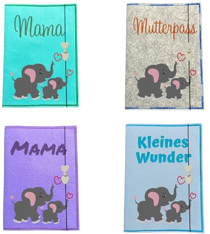 Mutterpasshülle Filz Elefant mit Baby – personalisiert mit Wunschtext – bestickt – Schwangerschaft Geschenk – Ultraschallbild Tasche