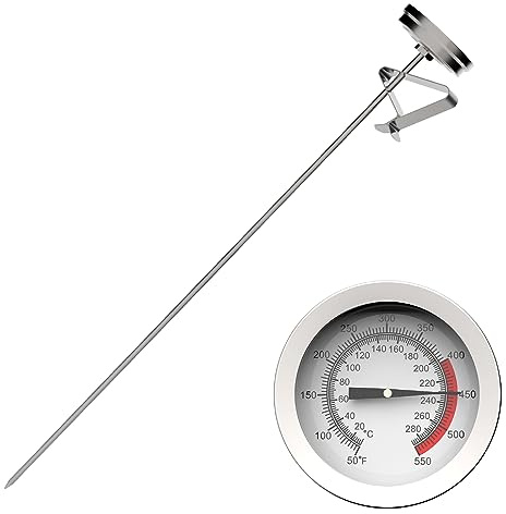 Candy Thermometer with Pot Clip & 8 Inch Probe Length - Best Oil Thermometer for Frying,Candy Thermometer for Candy Making,Tall pots,Candle,Candy Making,Deep Frying (1, 8)