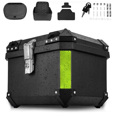 Top Case Motorcycle, Motorcycle Box Top Case Universal Black, Waterproof ABS Plastic, with Safety Lock, Universal Mounting Bracket, Motorcycle Helmet Storage Case (45L)