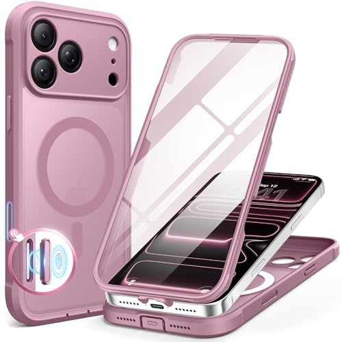 BERFY for iPhone 17 Pro Max Case, Compatible with MagSafe, Built-in Glass Screen Protector, Camera Protection, Shockproof Full Body Phone case 6.9, Translucent Palevioletred