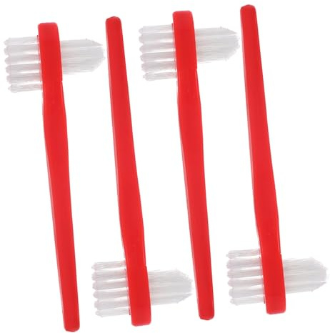 Veemoon Lot De 4 Brosses Pour Prothèses Dentaires Double Tête Petit Format Rouge, Nettoyage, Brosse De Voyage Pour Adultes, Entretien Quotidien Des Prothèses