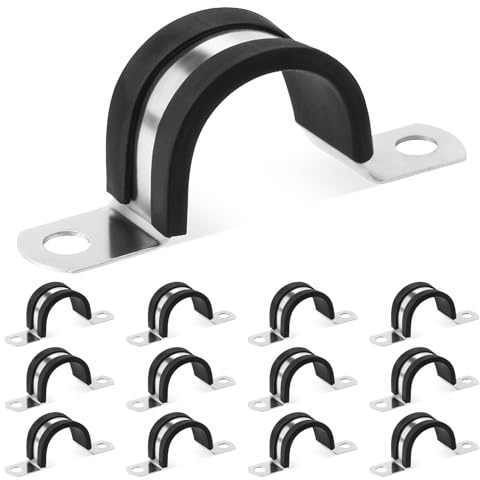12 Stück Rohrschellen 25mm, U-Rohrschelle 304 Edelstahl, Gummiert, 2 Löcher | Robust, Rost- & korrosionsbeständig, Mit Gummieinlage, Sicherer Halt für verschiedene Schläuche & Leitungen