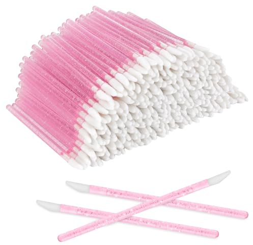 BQMEZRNUS 300PCS Disposable Pink Lip Brushes, Lipstick Applicators, Lip Gloss Wands, Concealer Brushes, Eyeshadow Applicator Tool