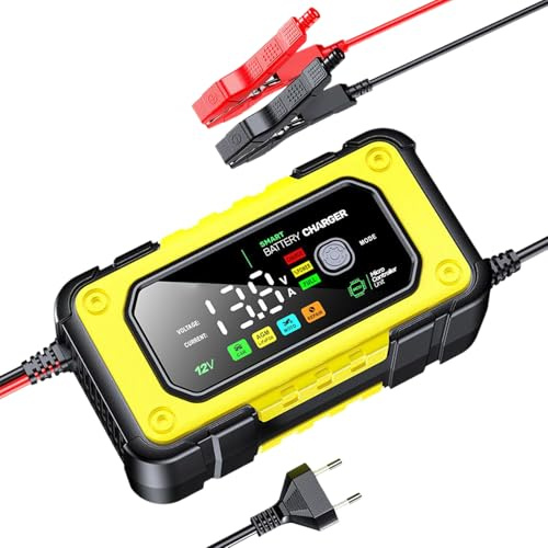 Uoqpty Cargador De Batería,Mantenedor De Batería De Vehículo 12V 7A - Pantalla LCD Color para Coche Camión Moto Bote | para Uso En Exteriores Y Taller
