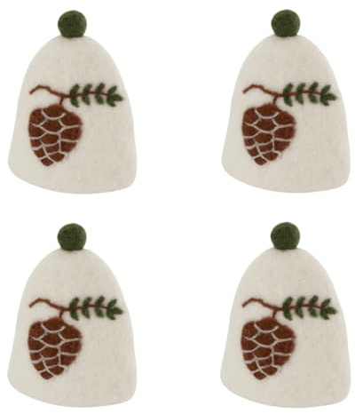 Gry & SIF Vier Eierwärmer aus Filz, Tischdekoration, Festliche Tischdekoration, Handmade, Fairtrade, Geschenkidee (Weiß mit Zapfen)
