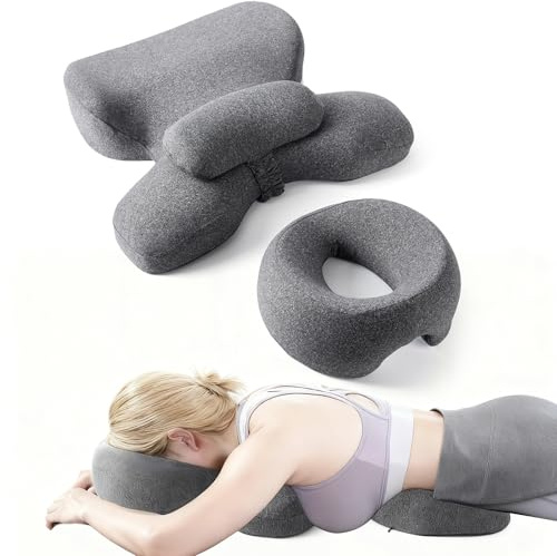 KONOVOLY Breast Pillow and Face Down Pillow Massage Set, Memory Foam Breast and Neck Cushion for Bed Massage, Women's Sleeping Chest Bolster for Home SPA, Dark Gray