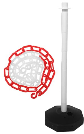 NOLITOY Bolardo de Plástico Rellenable con Agua Color Claro con Cadena Roja y de 1 Metro, Poste de Barrera de Seguridad para Estacionamiento y Control de Tráfico, Barrera Portátil