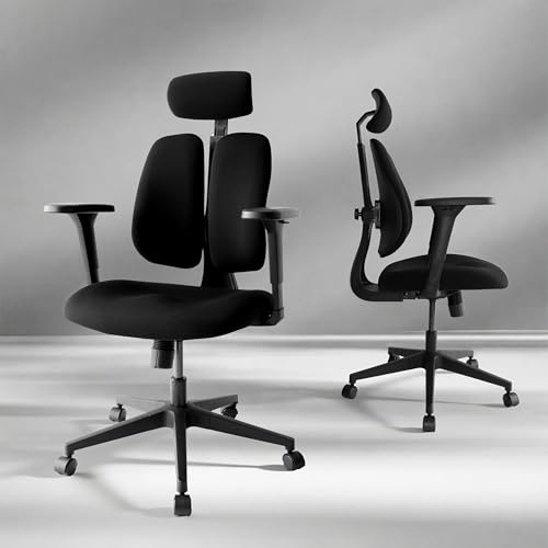 Rieior Flex Ergonomischer Bürostuhl mit dynamisch geteilter Rückenlehne, 8 cm Ultra-verdickter Sitz aus hochdichtem Formschaum, 4D verstellbare Armlehnen, High-Back Computerstuhl,Schwarz
