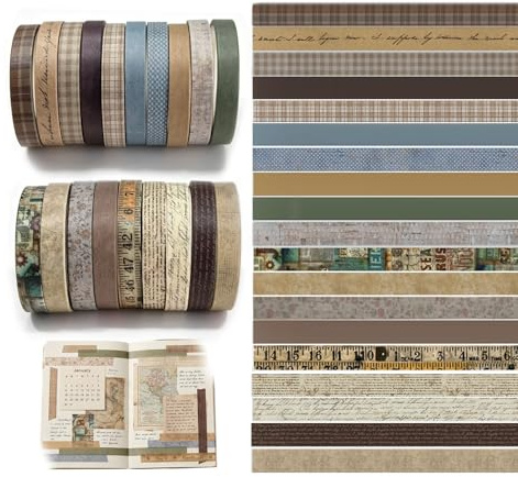 20 rollos cinta washi vintage multiusos, ideal para álbumes, diarios, embalajes y manualidades creativas
