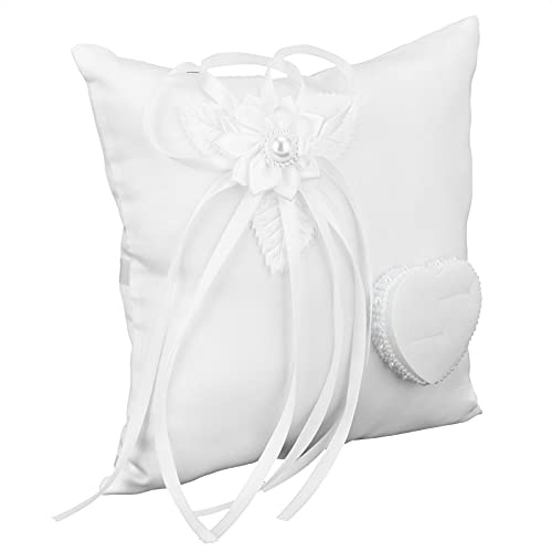 Ejoyous Vit Ringkudde Tyg Bröllopsringskudde 20 X 20 Cm Camellia Hjärtform Ringkudde för Ceremoni Dekor Ringbärare Bröllopsdusch Mottagningsfest