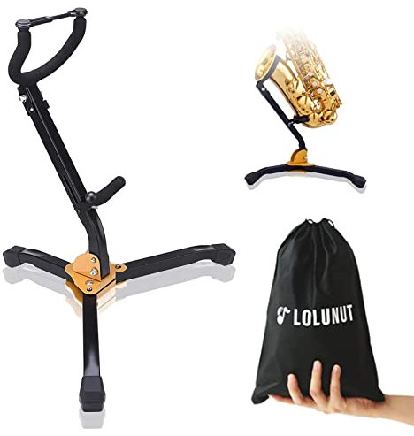 LOLUNUT Saxophonständer, zusammenklappbar, für Alt-/Tenorsaxophon, verstellbar, dreieckige Metallbasis
