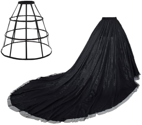 GRACEART Femme Longue Jupe Maxi pour Soirée Mariée Haute Taille Vintage Tulle avec Petticoat (Noir)