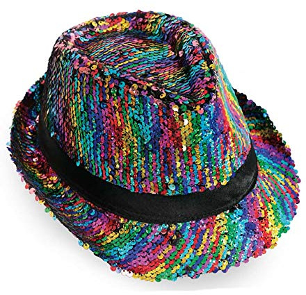 KarnevalsTeufel Trilby Party Hut Discohut Sommerhut Wendepailetten bunt multicolor Rainbow verschiedene Designs und Farben (Wendepailetten)