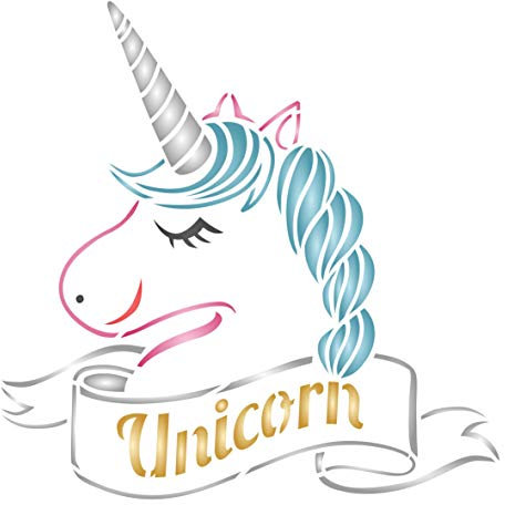 Schablone mit Einhorn-Motiv, 11,43 x 11,43 cm (S) – Stencil Company Original Kinder Pferd Pony Einhorn Kopf Schablone