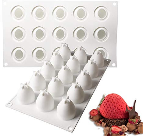 OCPO KITCHEN Moule Silicone Patisserie, Moule de Cuisson en Forme de Fraise, Moule à Fruits 3D, Moules à Chocolat Antiadhésif pour Bonbons Mousse Gelée Gâteaux Desserts Pudding (15 Cavités)