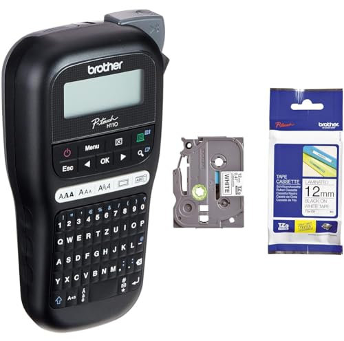 Brother PT-H110 Beschriftungsgerät (für 3,5 bis 12 mm breite TZE-Schriftbänder) & TZe-231 P-Touch Schriftband (12mm breit, 8m lang, u.a PT-H100LB/R) schwarz auf weiß