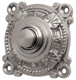 Ventano Antike Türklingel Unterputz (50 mm) – Massive Messing Klingelplatte Nickel matt gebürstet, verziert – Ornamentale Jugendstil-Klingel für die Haustür