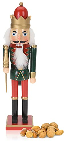 com-four® figura decorativa schiaccianoci con scettro color oro - Decorazione natalizia a forma di tradizionale schiaccianoci - Schiaccianoci decorativo dal design classico (XL - scettro color oro)