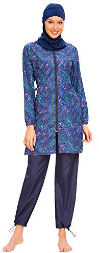 ABEUTY Muslimska badkläder kvinnor full kostym plus size burkini islamiskt modest tryck, Mörkblått, 3XL