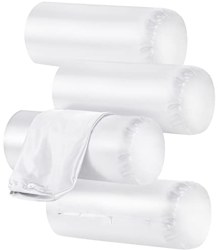 Remerry 4 Pack 17 x 7 Inches White Neck Roll Pillow Case Cover Only Round Bolster Cervical Roll Satin Cylinder Pillow Case Cover with Zipper