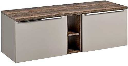 Lomadox Badezimmermöbel Waschtisch Unterschrank Set, 140cm Waschbeckenschrank, Taupe mit Vintage Oak Eiche Nb., 2 -Schubkästen (4 Auszüge), Regal B/H/T ca. 140,4/48,5/46 cm