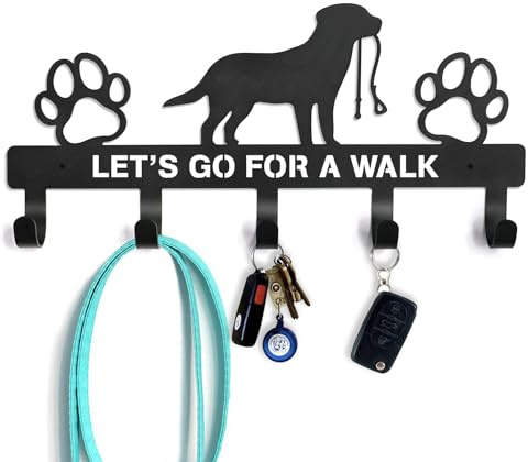 Good Night Love Hundeleinenhalter für die Wand, Wandhalterung, Schlüsselhalter, 5 Haken, schwarzer Stahl, 25,4 x 15,2 cm, 5 kg Kapazität, moderner/industrieller Stil, Geschenk für Hundemutter